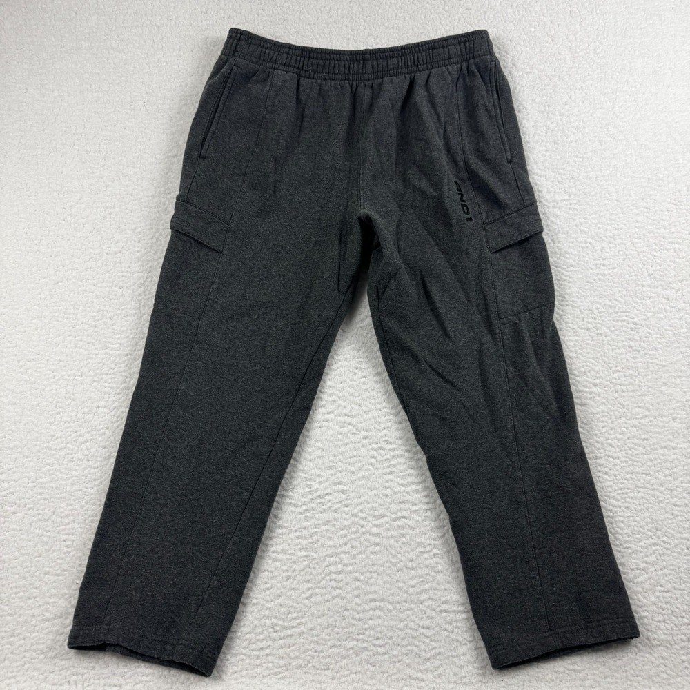AND1 Cargo Sweatpants Mens XL Gray Fleece Lined Drawstring Straight Athletic Fit